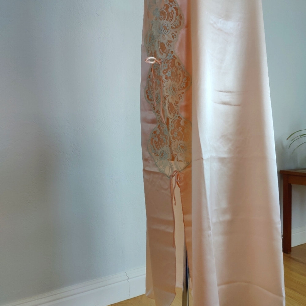 NWT Vintage Silk Maxi Dress | Satin Silk Lingerie Nightgown- Peach - Picture 3 of 6